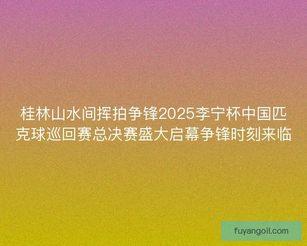 桂林山水间挥拍争锋2025李宁杯中国匹克球巡回赛总决赛盛大启幕争锋时刻来临