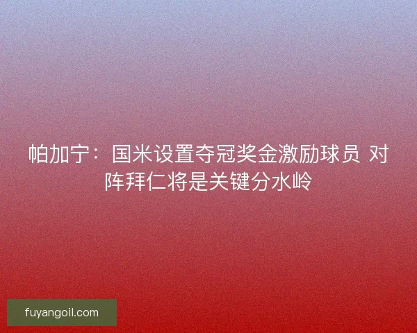 帕加宁：国米设置夺冠奖金激励球员 对阵拜仁将是关键分水岭